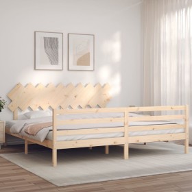 Bed frame with solid wood headboard 200x200 cm by vidaXL, Beds and slatted bases - Ref: Foro24-3195306, Price: 143,99 €, Disc...