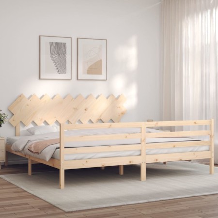 Bed frame with solid wood headboard 200x200 cm by vidaXL, Beds and slatted bases - Ref: Foro24-3195306, Price: 143,81 €, Disc...