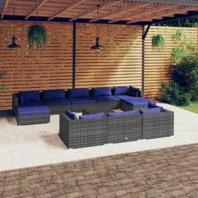 11-piece garden furniture set and gray synthetic rattan cushions by vidaXL, Garden sets - Ref: Foro24-3102054, Price: 697,13 ...