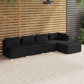 Gartenmöbelset 5-tlg. und Kissen Kunststoff Rattan schwarz von vidaXL, Gartensets - Ref: Foro24-3101624, Preis: 651,99 €, Rab...