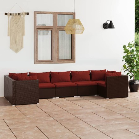 Set muebles de jardín 7 piezas y cojines ratán sintético marrón de vidaXL, Conjuntos de jardín - Ref: Foro24-3101955, Precio:...