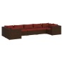 Set muebles de jardín 7 piezas y cojines ratán sintético marrón de vidaXL, Conjuntos de jardín - Ref: Foro24-3101955, Precio:...