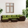 Set muebles de jardín 7 piezas y cojines ratán sintético marrón de vidaXL, Conjuntos de jardín - Ref: Foro24-3101820, Precio:...