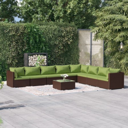 Set muebles de jardín 9 piezas y cojines ratán sintético marrón de vidaXL, Conjuntos de jardín - Ref: Foro24-3101780, Precio:...