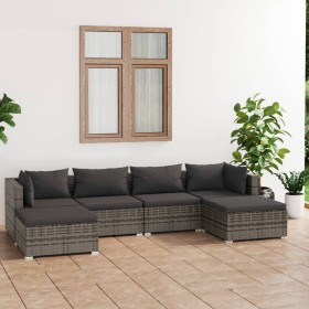 Set de muebles de jardín 6 pzas y cojines ratán sintético gris de vidaXL, Conjuntos de jardín - Ref: Foro24-3101805, Precio: ...