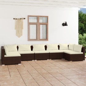 Set muebles de jardín 7 piezas y cojines ratán sintético marrón de vidaXL, Conjuntos de jardín - Ref: Foro24-3101890, Precio:...