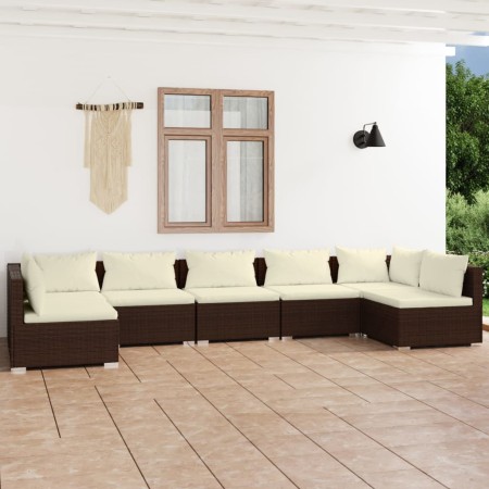 Set muebles de jardín 7 piezas y cojines ratán sintético marrón de vidaXL, Conjuntos de jardín - Ref: Foro24-3101890, Precio:...