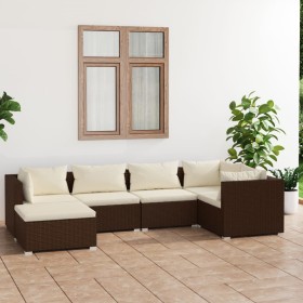 Garden furniture set 6 pieces with brown synthetic rattan cushions by vidaXL, Garden sets - Ref: Foro24-3101810, Price: 424,9...