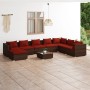 Set muebles de jardín 9 piezas y cojines ratán sintético marrón de vidaXL, Conjuntos de jardín - Ref: Foro24-3101867, Precio:...