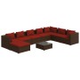 Set muebles de jardín 9 piezas y cojines ratán sintético marrón de vidaXL, Conjuntos de jardín - Ref: Foro24-3101867, Precio:...