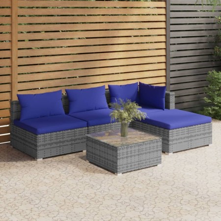 5-teiliges Gartensofa-Set und graue synthetische Rattankissen von vidaXL, Gartensets - Ref: Foro24-3101622, Preis: 302,99 €, ...