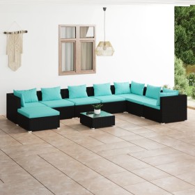 Gartenmöbelset 9-teilig und Kissen Kunststoff Rattan schwarz von vidaXL, Gartensets - Ref: Foro24-3101865, Preis: 769,99 €, R...