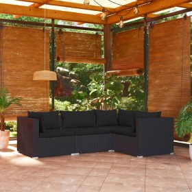 Gartenmöbel Set 4 Stück und Kissen Kunststoff Rattan schwarz von vidaXL, Gartensets - Ref: Foro24-3101672, Preis: 309,08 €, R...