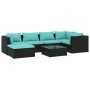 Set de muebles de jardín 7 pzas y cojines ratán sintético negro de vidaXL, Conjuntos de jardín - Ref: Foro24-3101817, Precio:...