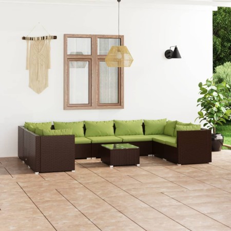 Set muebles de jardín 10 pzas y cojines ratán sintético marrón de vidaXL, Conjuntos de jardín - Ref: Foro24-3101980, Precio: ...