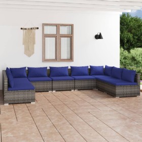 9-piece garden furniture set and gray synthetic rattan cushions by vidaXL, Garden sets - Ref: Foro24-3101910, Price: 589,99 €...