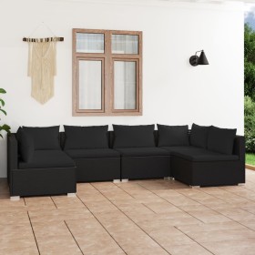 Set de muebles de jardín 6 pzas y cojines ratán sintético negro de vidaXL, Conjuntos de jardín - Ref: Foro24-3101872, Precio:...