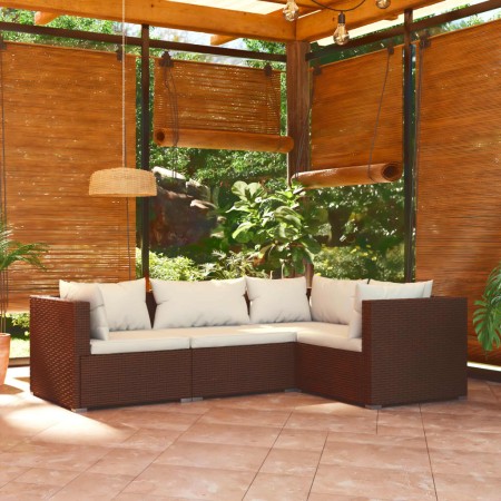 4-piece garden furniture set and brown synthetic rattan cushions by vidaXL, Garden sets - Ref: Foro24-3101674, Price: 294,99 ...