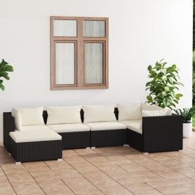 Set de muebles de jardín 6 pzas y cojines ratán sintético negro de vidaXL, Conjuntos de jardín - Ref: Foro24-3101807, Precio:...