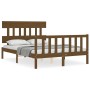 Honey brown solid wood bed frame and headboard 140x200 cm by vidaXL, Beds and slatted bases - Ref: Foro24-3193339, Price: 150...