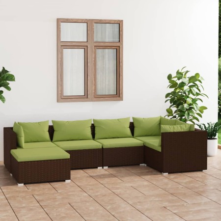 Set muebles de jardín 6 piezas y cojines ratán sintético marrón de vidaXL, Conjuntos de jardín - Ref: Foro24-3101812, Precio:...