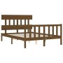 Estructura cama y cabecero madera maciza marrón miel 140x200 cm de vidaXL, Camas y somieres - Ref: Foro24-3193339, Precio: 15...