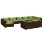 Set muebles de jardín 9 piezas y cojines ratán sintético marrón de vidaXL, Conjuntos de jardín - Ref: Foro24-3102060, Precio:...