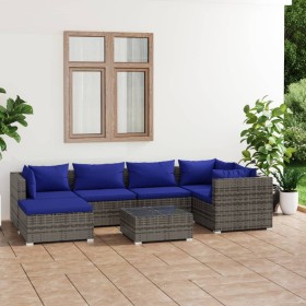 7-teiliges Gartensofa-Set und graue synthetische Rattankissen von vidaXL, Gartensets - Ref: Foro24-3101822, Preis: 437,99 €, ...