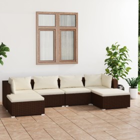 6-teiliges Gartenmöbel-Set und braune synthetische Rattankissen von vidaXL, Gartensets - Ref: Foro24-3101802, Preis: 462,99 €...