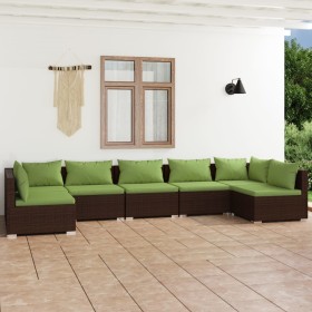 Set muebles de jardín 7 piezas y cojines ratán sintético marrón de vidaXL, Conjuntos de jardín - Ref: Foro24-3101892, Precio:...