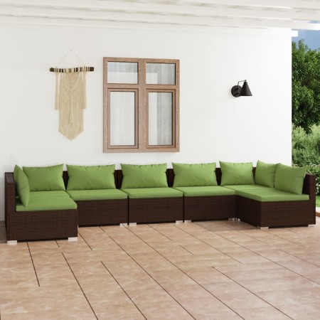 Garden furniture set 7 pieces with brown synthetic rattan cushions by vidaXL, Garden sets - Ref: Foro24-3101892, Price: 729,7...