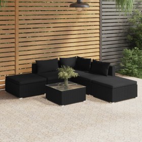 Set de muebles de jardín 6 pzas y cojines ratán sintético negro de vidaXL, Conjuntos de jardín - Ref: Foro24-3101600, Precio:...