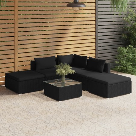 6-teiliges Gartenmöbel-Set und schwarze Kissen aus synthetischem Rattan von vidaXL, Gartensets - Ref: Foro24-3101600, Preis: ...