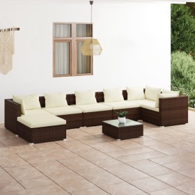 Set muebles de jardín 8 piezas y cojines ratán sintético marrón de vidaXL, Conjuntos de jardín - Ref: Foro24-3101842, Precio:...