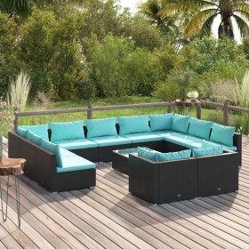 Gartenmöbel-Set, 12-teilig, schwarze Kissen aus synthetischem Rattan von vidaXL, Gartensets - Ref: Foro24-3102081, Preis: 1,0...