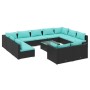 Set de muebles de jardín 12 pzas cojines ratán sintético negro de vidaXL, Conjuntos de jardín - Ref: Foro24-3102081, Precio: ...