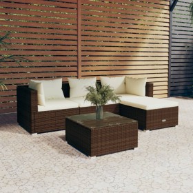 Set muebles de jardín 5 piezas y cojines ratán sintético marrón de vidaXL, Conjuntos de jardín - Ref: Foro24-3101650, Precio:...