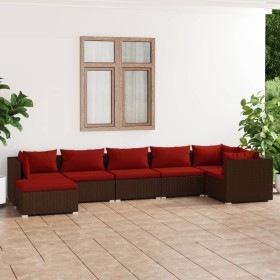 Garden furniture set 7 pieces with brown synthetic rattan cushions by vidaXL, Garden sets - Ref: Foro24-3101827, Price: 627,2...