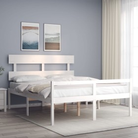 Double bed for seniors with white solid wood headboard by vidaXL, Beds and slatted bases - Ref: Foro24-3195357, Price: 163,99...