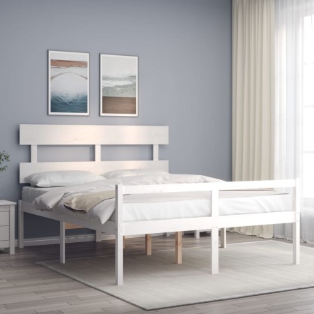 Double bed for seniors with white solid wood headboard by vidaXL, Beds and slatted bases - Ref: Foro24-3195357, Price: 163,91...