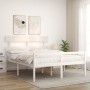 Double bed for seniors with white solid wood headboard by vidaXL, Beds and slatted bases - Ref: Foro24-3195357, Price: 163,91...