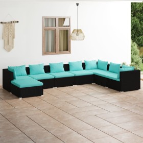 Set de muebles de jardín 8 pzas y cojines ratán sintético negro de vidaXL, Conjuntos de jardín - Ref: Foro24-3101857, Precio:...