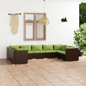 9-teiliges Gartenmöbel-Set und braune synthetische Rattankissen von vidaXL, Gartensets - Ref: Foro24-3101972, Preis: 891,26 €...