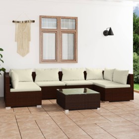 7-teiliges Gartenmöbel-Set und braune synthetische Rattankissen von vidaXL, Gartensets - Ref: Foro24-3101882, Preis: 667,02 €...