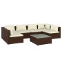 Set muebles de jardín 7 piezas y cojines ratán sintético marrón de vidaXL, Conjuntos de jardín - Ref: Foro24-3101882, Precio:...