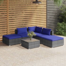 6-teiliges Gartensofa-Set und graue synthetische Rattankissen von vidaXL, Gartensets - Ref: Foro24-3101606, Preis: 356,99 €, ...