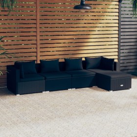 5-teiliges Gartenmöbel-Set und schwarze synthetische Rattankissen von vidaXL, Gartensets - Ref: Foro24-3101656, Preis: 467,71...