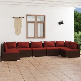 Set muebles de jardín 7 piezas y cojines ratán sintético marrón de vidaXL, Conjuntos de jardín - Ref: Foro24-3101891, Precio:...