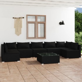 Set de muebles de jardín 8 pzas y cojines ratán sintético negro de vidaXL, Conjuntos de jardín - Ref: Foro24-3101896, Precio:...