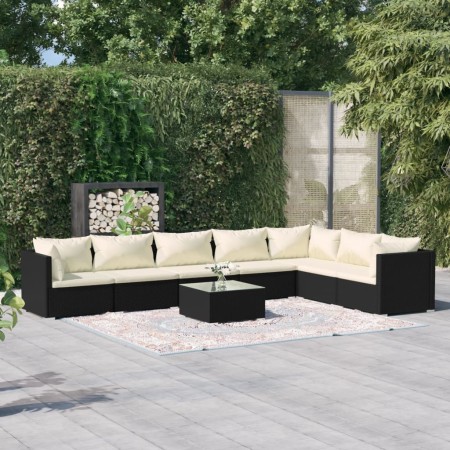 Set de muebles de jardín 8 pzas y cojines ratán sintético negro de vidaXL, Conjuntos de jardín - Ref: Foro24-3101751, Precio:...